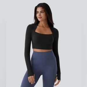 HALARA NWT softlyzero plush long sleeve thumb hole 2-in-1 crop yoga sports top